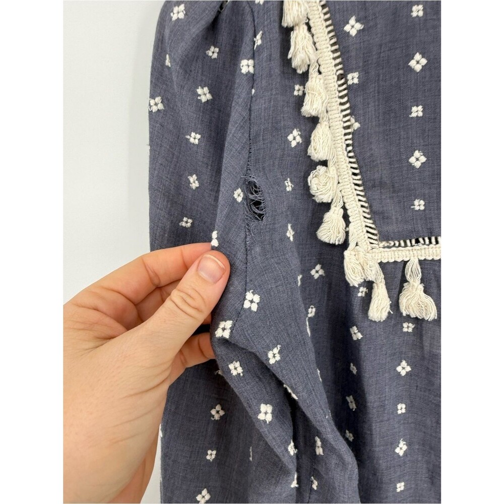 Anthropologie Maeve Sawyer Peasant Top with Tassel Trim | Blue | Medium - Picture 6 of 6
